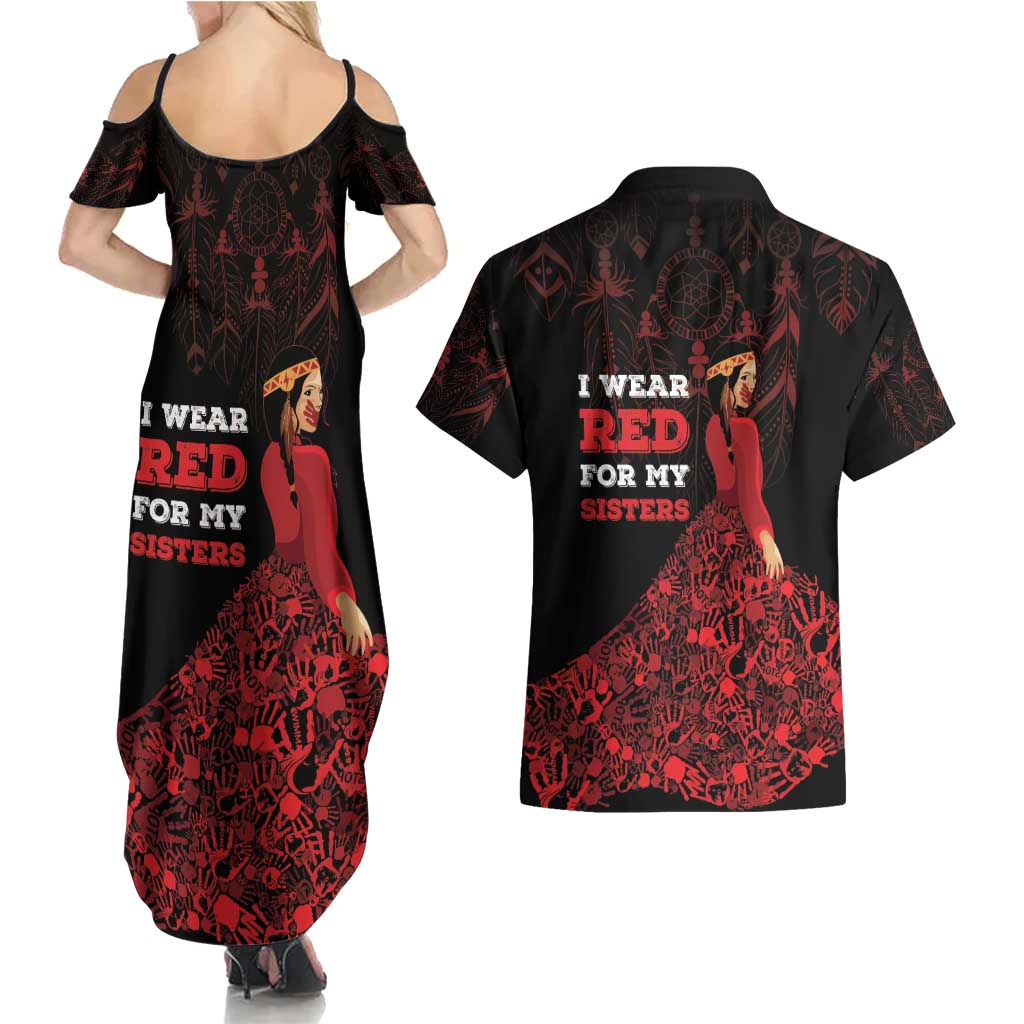 MMIW Native American Red Hand Couples Matching Summer Maxi Dress and Hawaiian Shirt I Wear Red For My Sisters