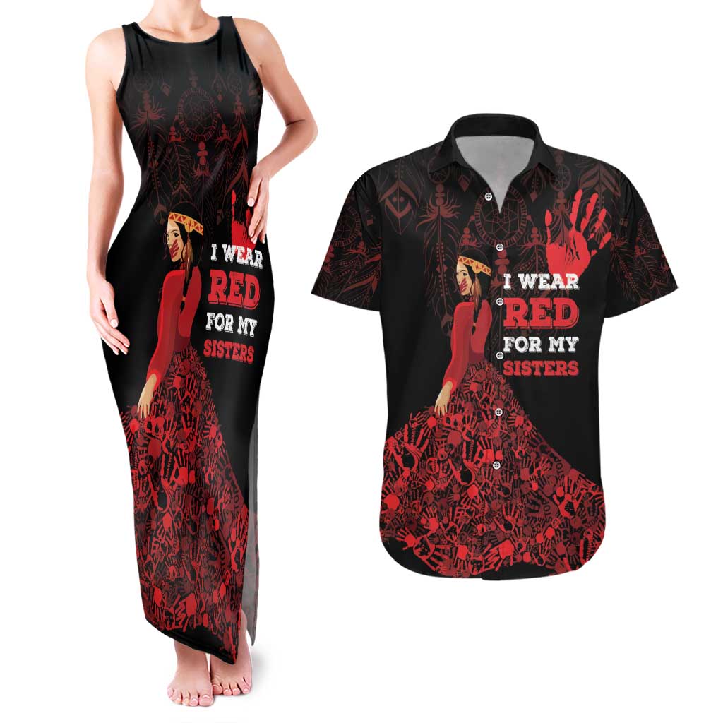 MMIW Native American Red Hand Couples Matching Tank Maxi Dress and Hawaiian Shirt I Wear Red For My Sisters