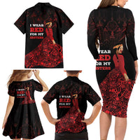 MMIW Native American Red Hand Family Matching Long Sleeve Bodycon Dress and Hawaiian Shirt I Wear Red For My Sisters