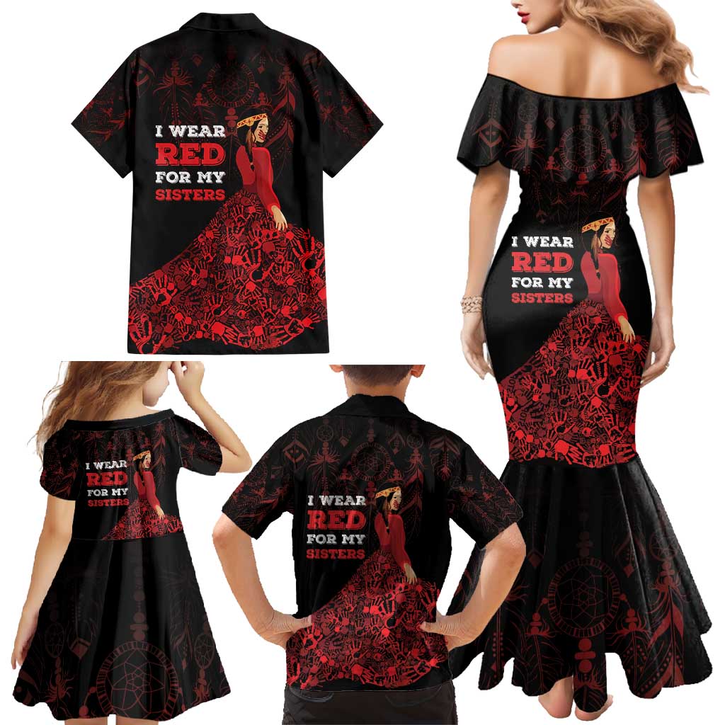 MMIW Native American Red Hand Family Matching Mermaid Dress and Hawaiian Shirt I Wear Red For My Sisters