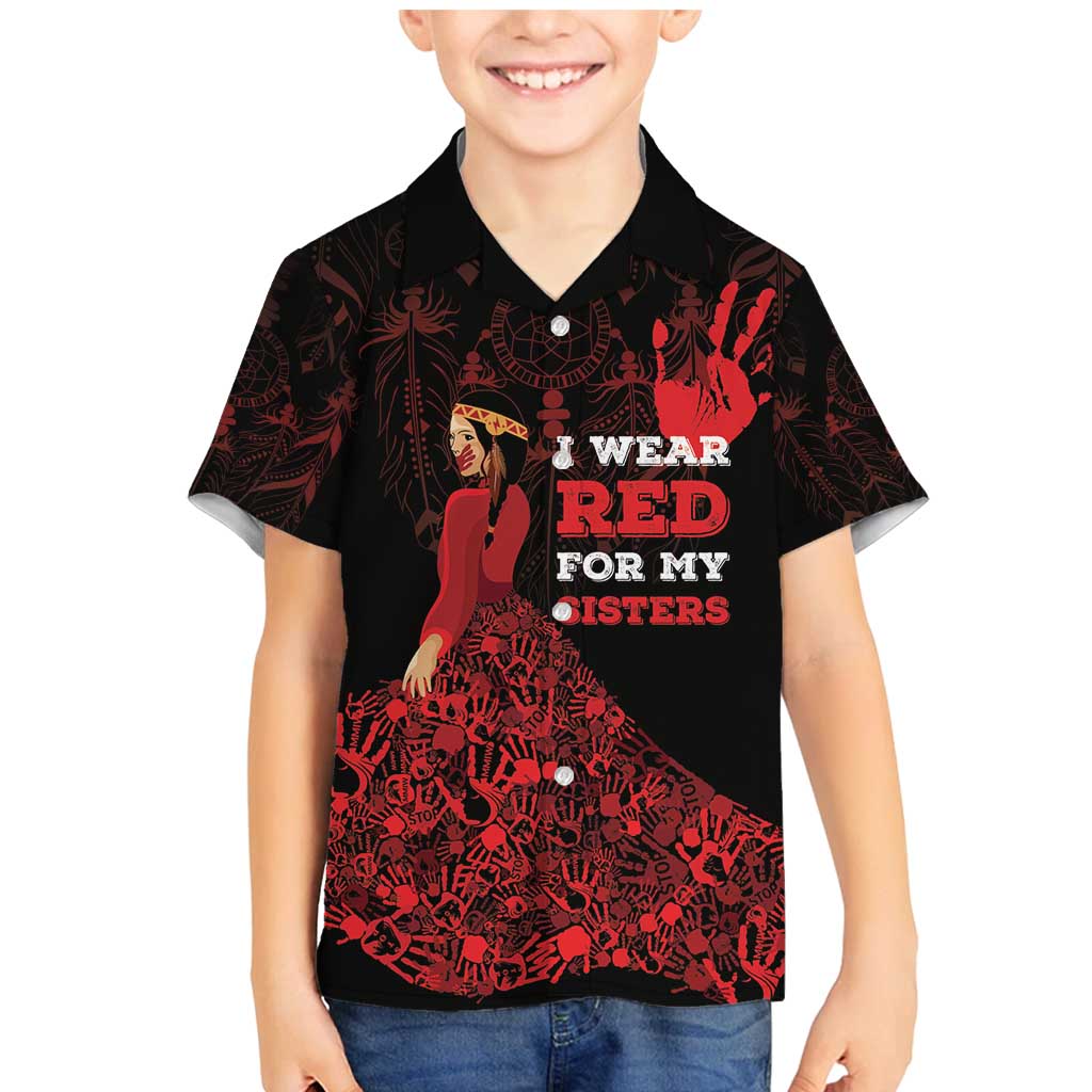 MMIW Native American Red Hand Family Matching Mermaid Dress and Hawaiian Shirt I Wear Red For My Sisters