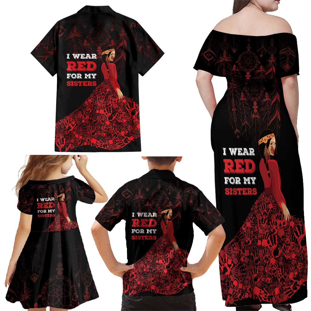 MMIW Native American Red Hand Family Matching Off Shoulder Maxi Dress and Hawaiian Shirt I Wear Red For My Sisters