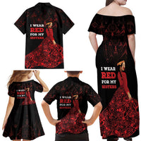 MMIW Native American Red Hand Family Matching Off Shoulder Maxi Dress and Hawaiian Shirt I Wear Red For My Sisters