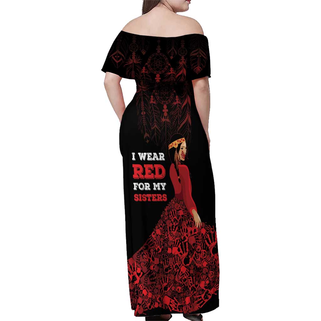 MMIW Native American Red Hand Family Matching Off Shoulder Maxi Dress and Hawaiian Shirt I Wear Red For My Sisters