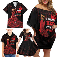 MMIW Native American Red Hand Family Matching Off Shoulder Short Dress and Hawaiian Shirt I Wear Red For My Sisters