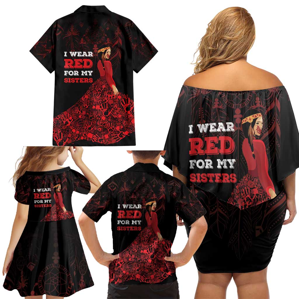 MMIW Native American Red Hand Family Matching Off Shoulder Short Dress and Hawaiian Shirt I Wear Red For My Sisters