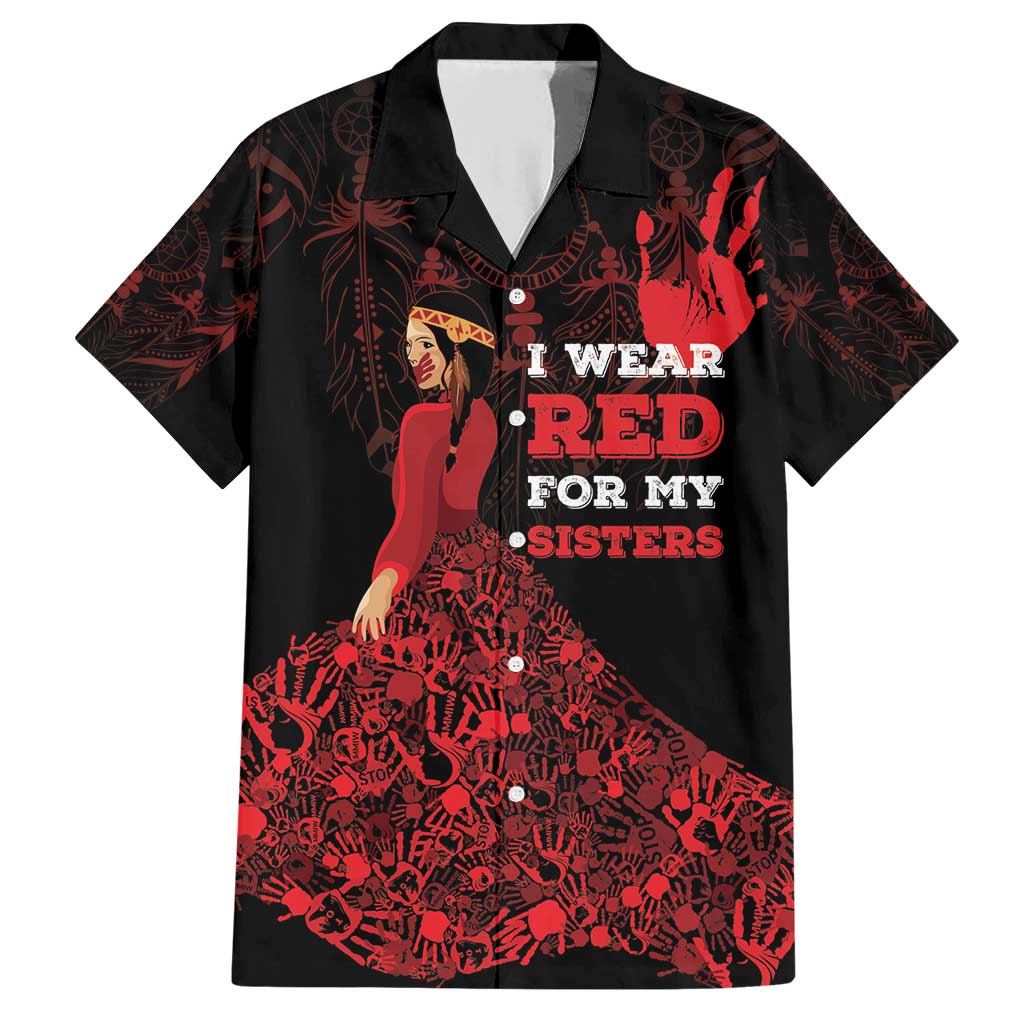 MMIW Native American Red Hand Family Matching Short Sleeve Bodycon Dress and Hawaiian Shirt I Wear Red For My Sisters