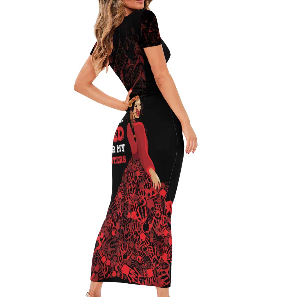 MMIW Native American Red Hand Family Matching Short Sleeve Bodycon Dress and Hawaiian Shirt I Wear Red For My Sisters