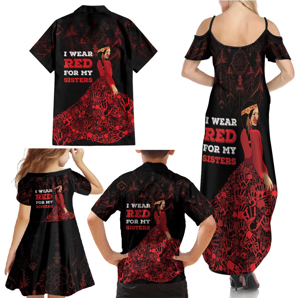 MMIW Native American Red Hand Family Matching Summer Maxi Dress and Hawaiian Shirt I Wear Red For My Sisters