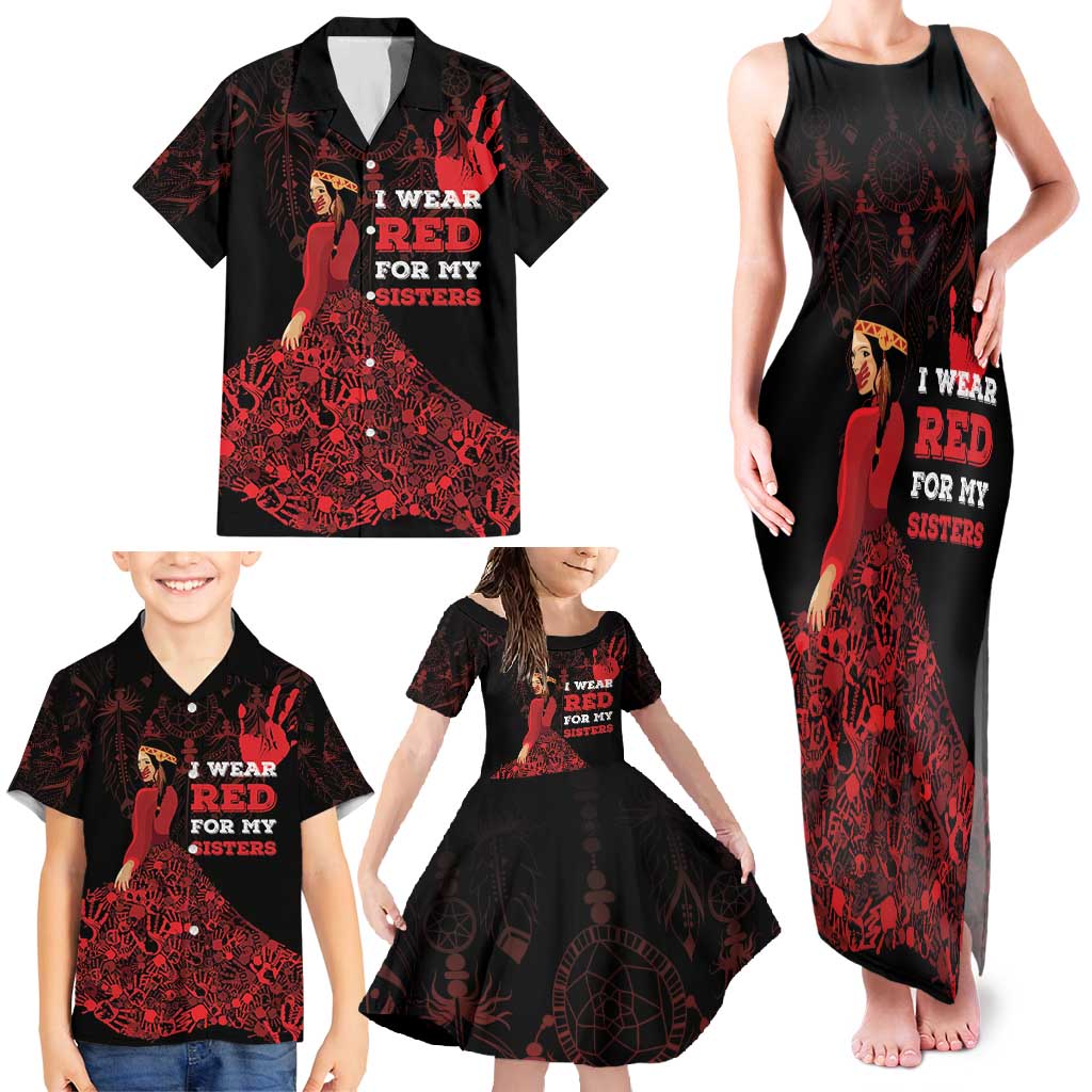 MMIW Native American Red Hand Family Matching Tank Maxi Dress and Hawaiian Shirt I Wear Red For My Sisters