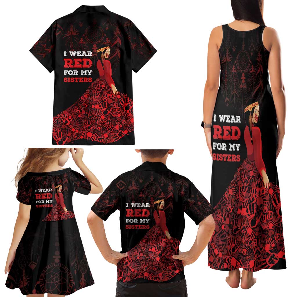MMIW Native American Red Hand Family Matching Tank Maxi Dress and Hawaiian Shirt I Wear Red For My Sisters