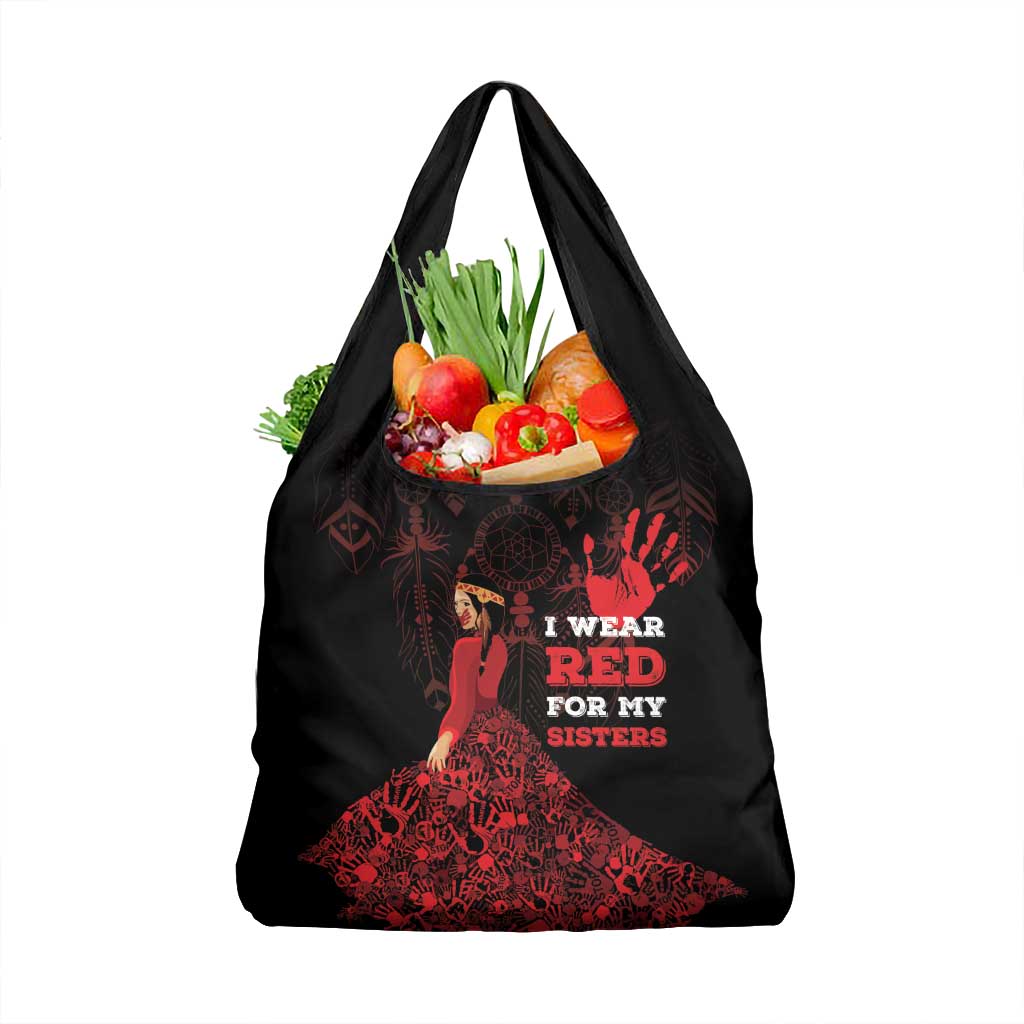 MMIW Native American Red Hand Grocery Bag I Wear Red For My Sisters