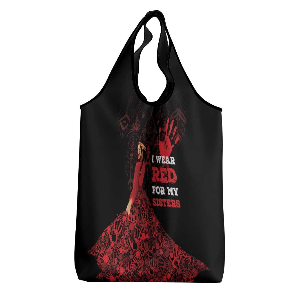 MMIW Native American Red Hand Grocery Bag I Wear Red For My Sisters