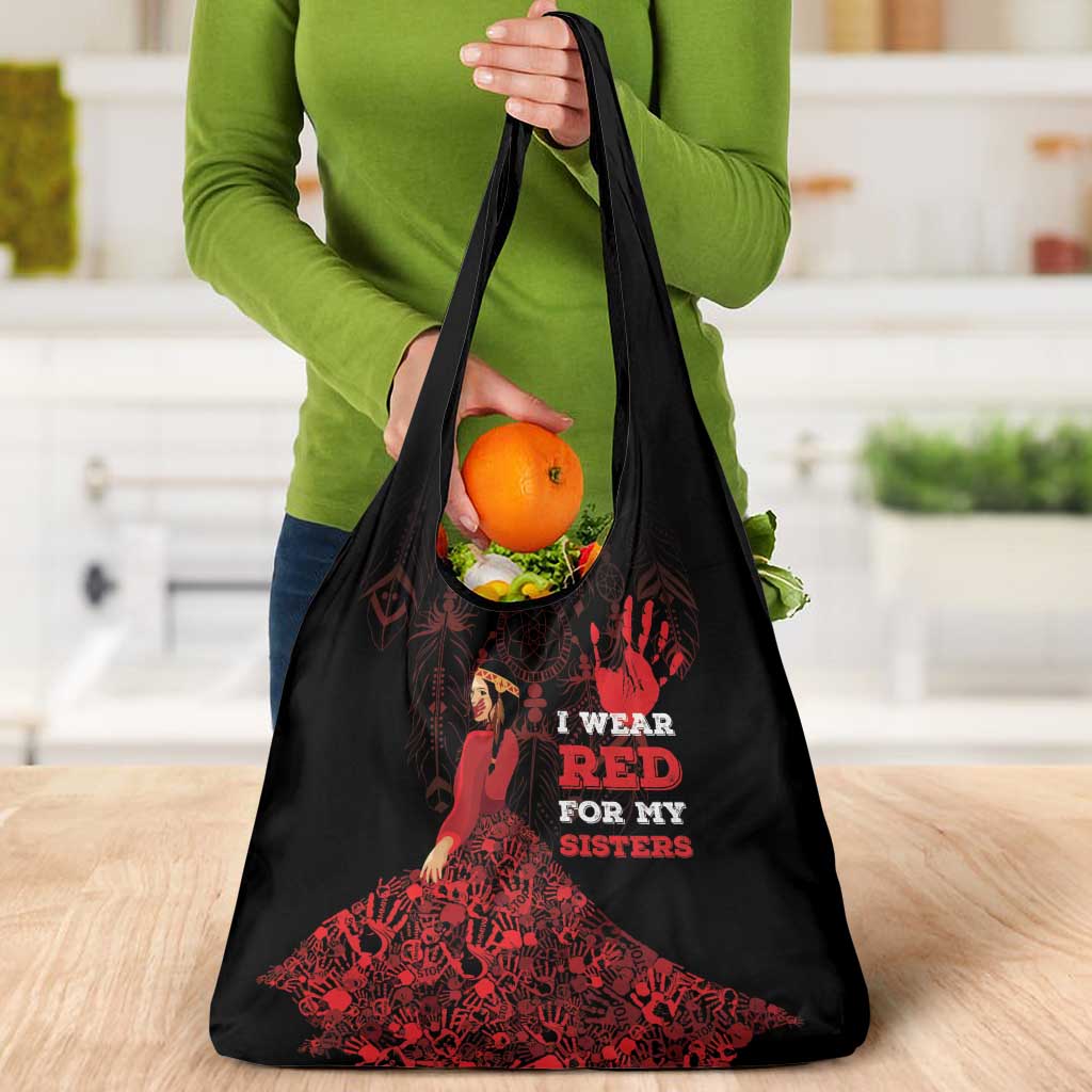 MMIW Native American Red Hand Grocery Bag I Wear Red For My Sisters