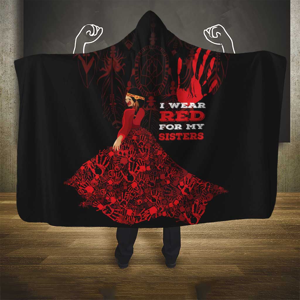 MMIW Native American Red Hand Hooded Blanket I Wear Red For My Sisters