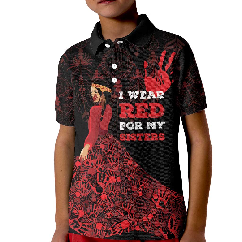 MMIW Native American Red Hand Kid Polo Shirt I Wear Red For My Sisters