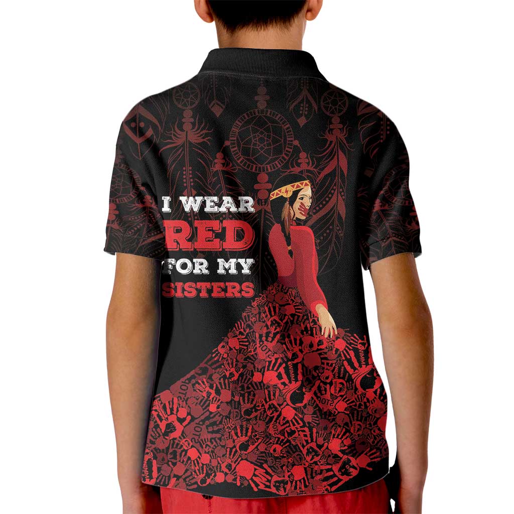 MMIW Native American Red Hand Kid Polo Shirt I Wear Red For My Sisters