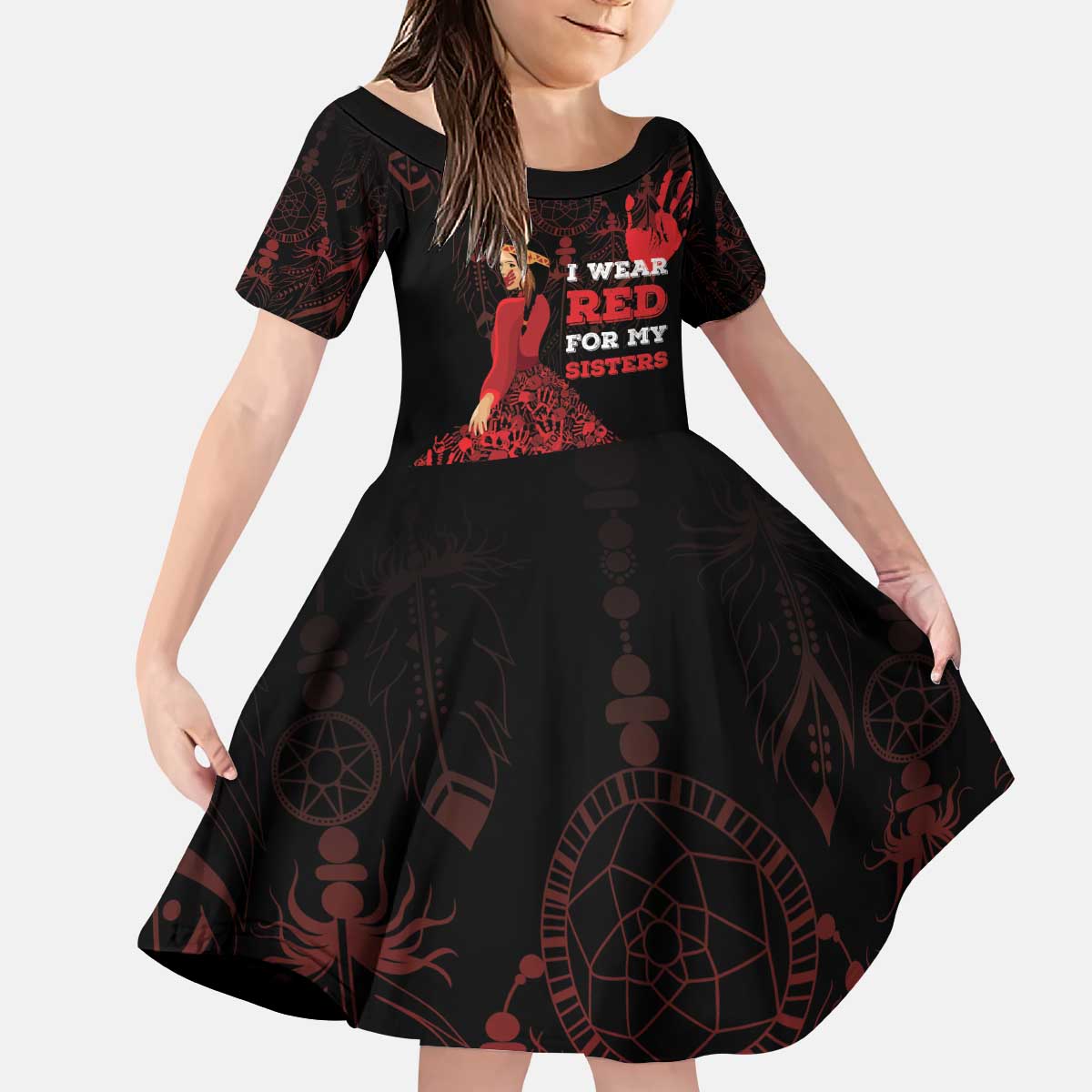 MMIW Native American Red Hand Kid Short Sleeve Dress I Wear Red For My Sisters