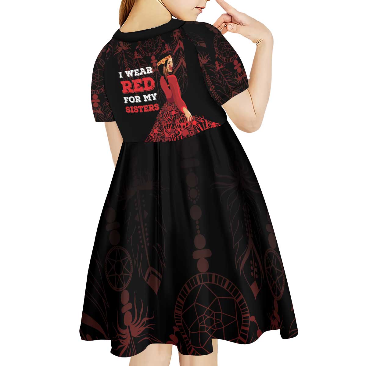 MMIW Native American Red Hand Kid Short Sleeve Dress I Wear Red For My Sisters