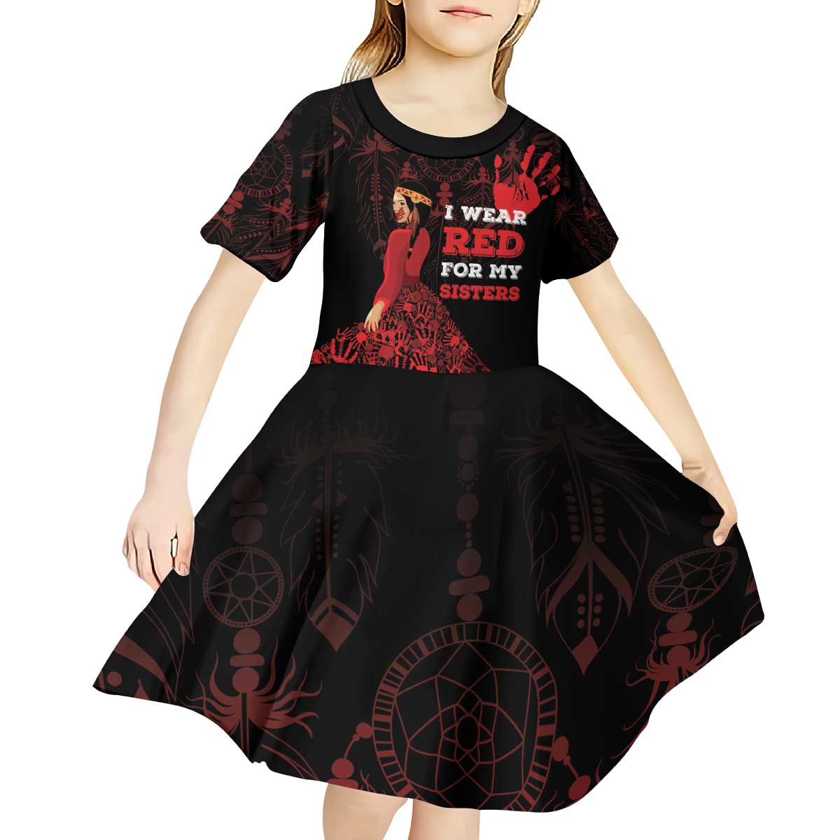 MMIW Native American Red Hand Kid Short Sleeve Dress I Wear Red For My Sisters