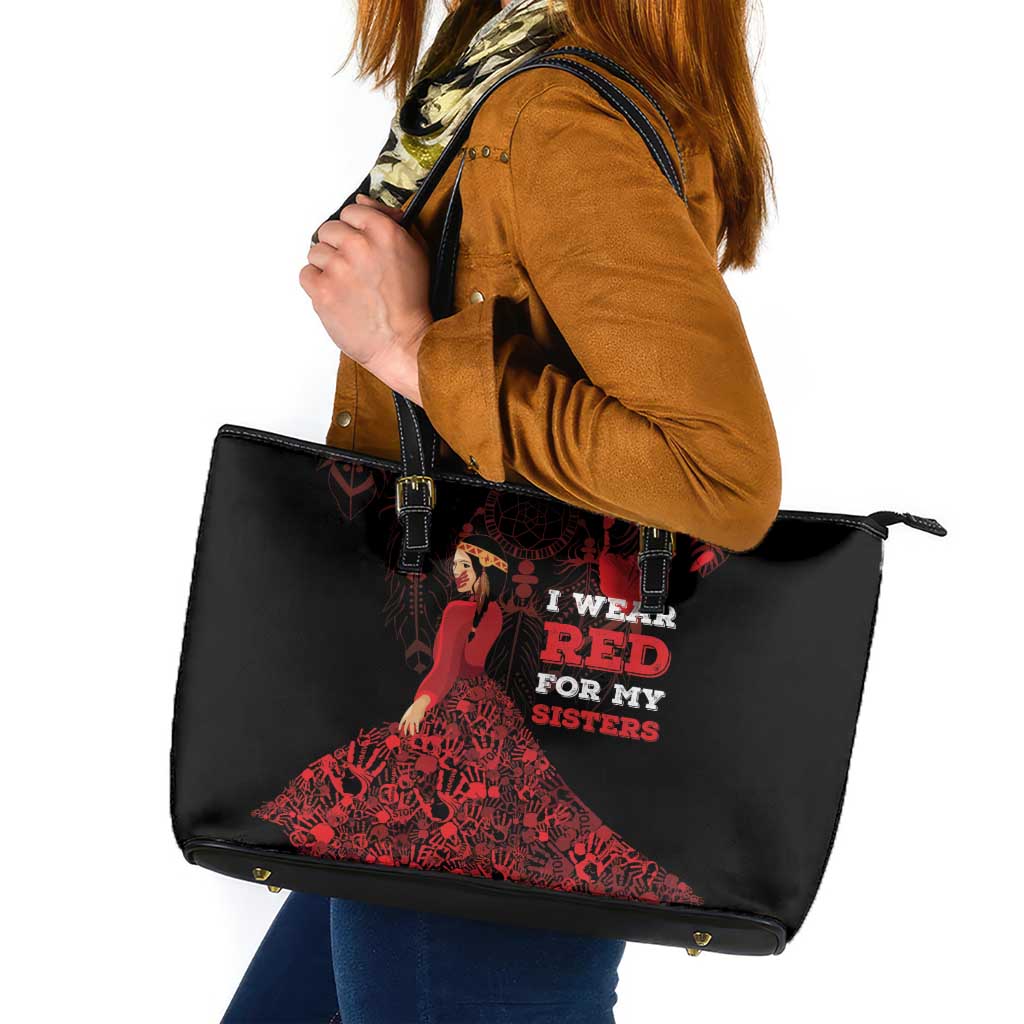 MMIW Native American Red Hand Leather Tote Bag I Wear Red For My Sisters