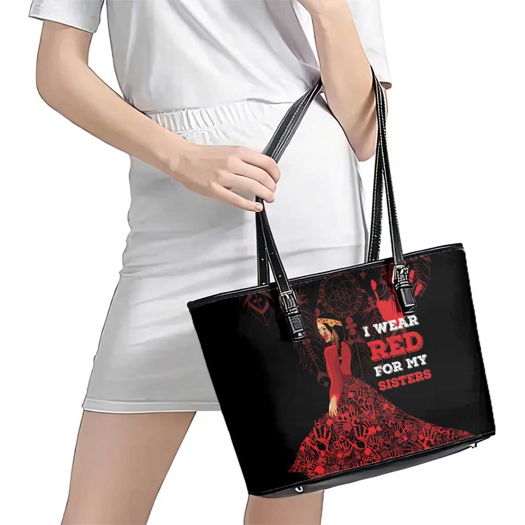 MMIW Native American Red Hand Leather Tote Bag I Wear Red For My Sisters