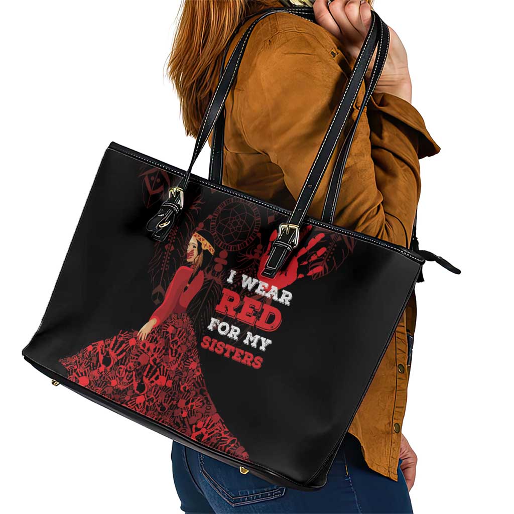MMIW Native American Red Hand Leather Tote Bag I Wear Red For My Sisters