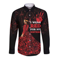 MMIW Native American Red Hand Long Sleeve Button Shirt I Wear Red For My Sisters