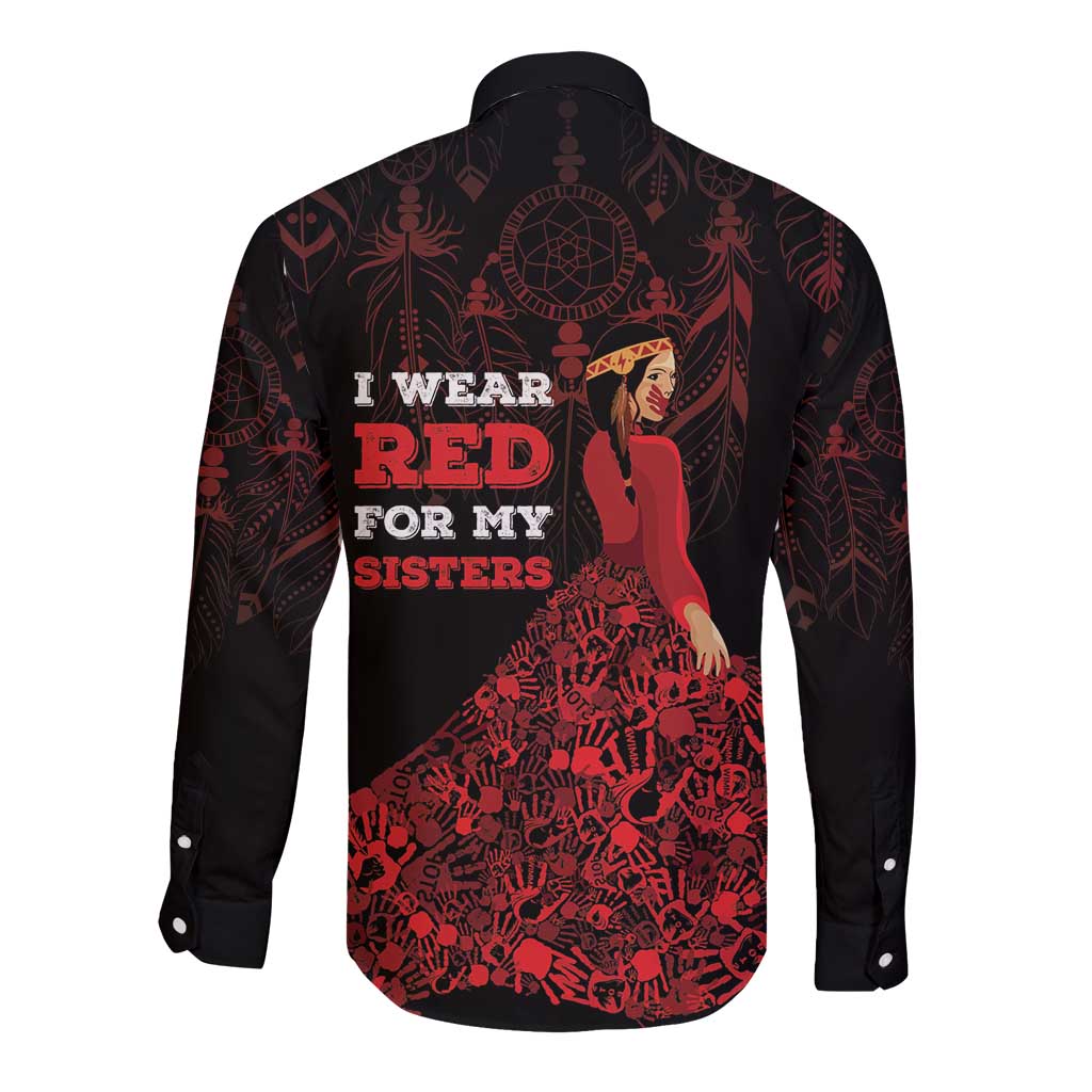 MMIW Native American Red Hand Long Sleeve Button Shirt I Wear Red For My Sisters
