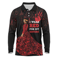 MMIW Native American Red Hand Long Sleeve Polo Shirt I Wear Red For My Sisters