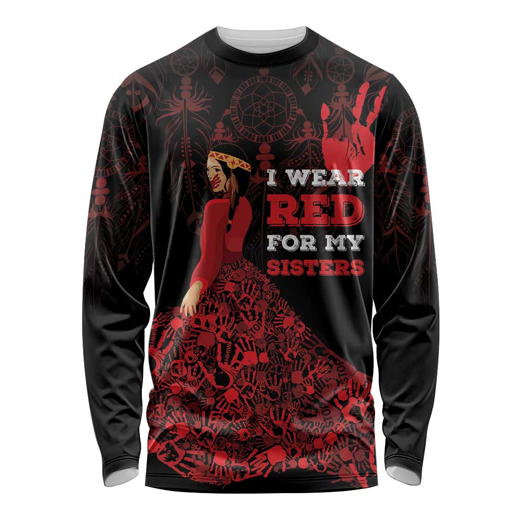 MMIW Native American Red Hand Long Sleeve Shirt I Wear Red For My Sisters
