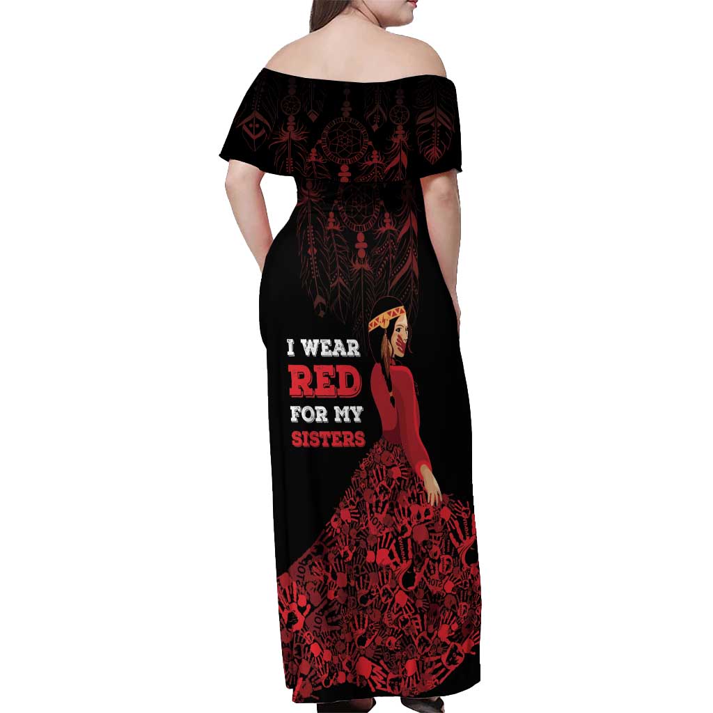 MMIW Native American Red Hand Off Shoulder Maxi Dress I Wear Red For My Sisters