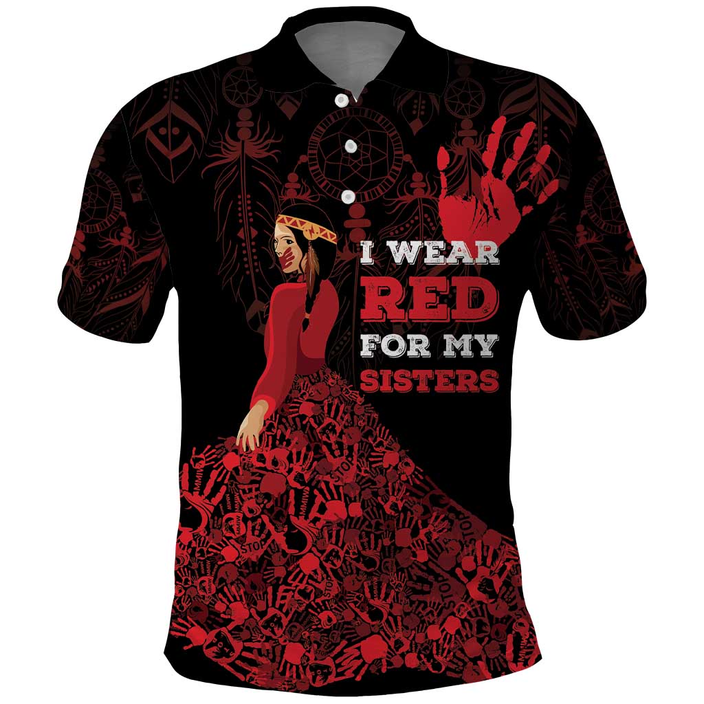 MMIW Native American Red Hand Polo Shirt I Wear Red For My Sisters
