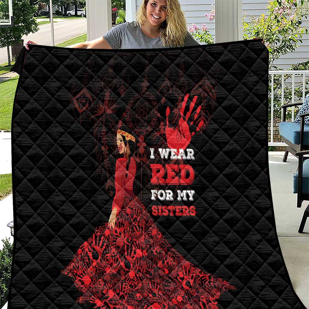 MMIW Native American Red Hand Quilt I Wear Red For My Sisters