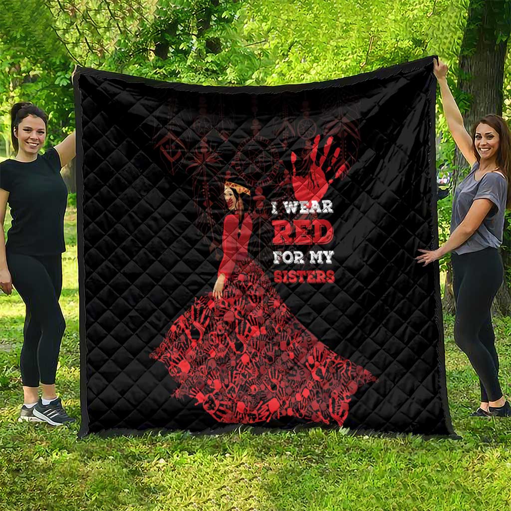 MMIW Native American Red Hand Quilt I Wear Red For My Sisters