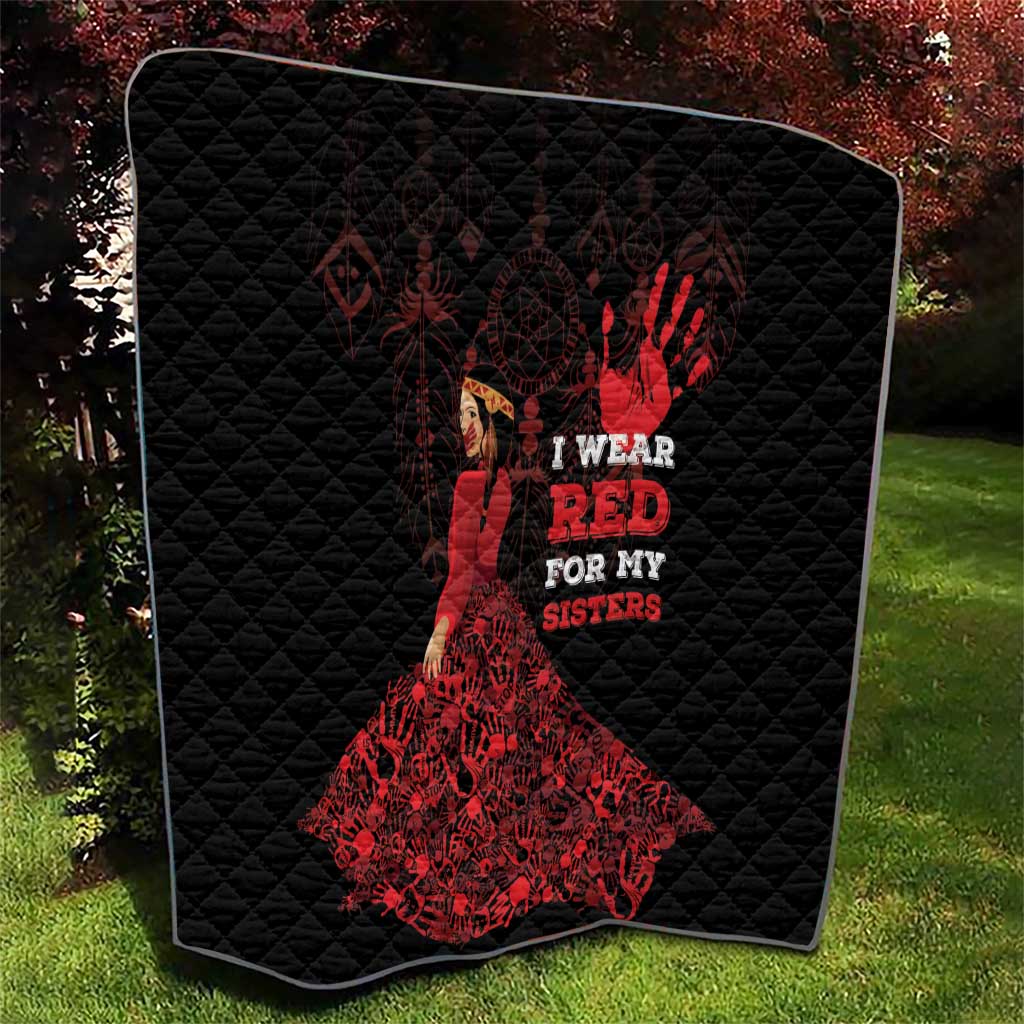 MMIW Native American Red Hand Quilt I Wear Red For My Sisters