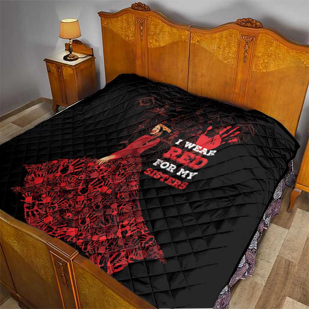 MMIW Native American Red Hand Quilt I Wear Red For My Sisters