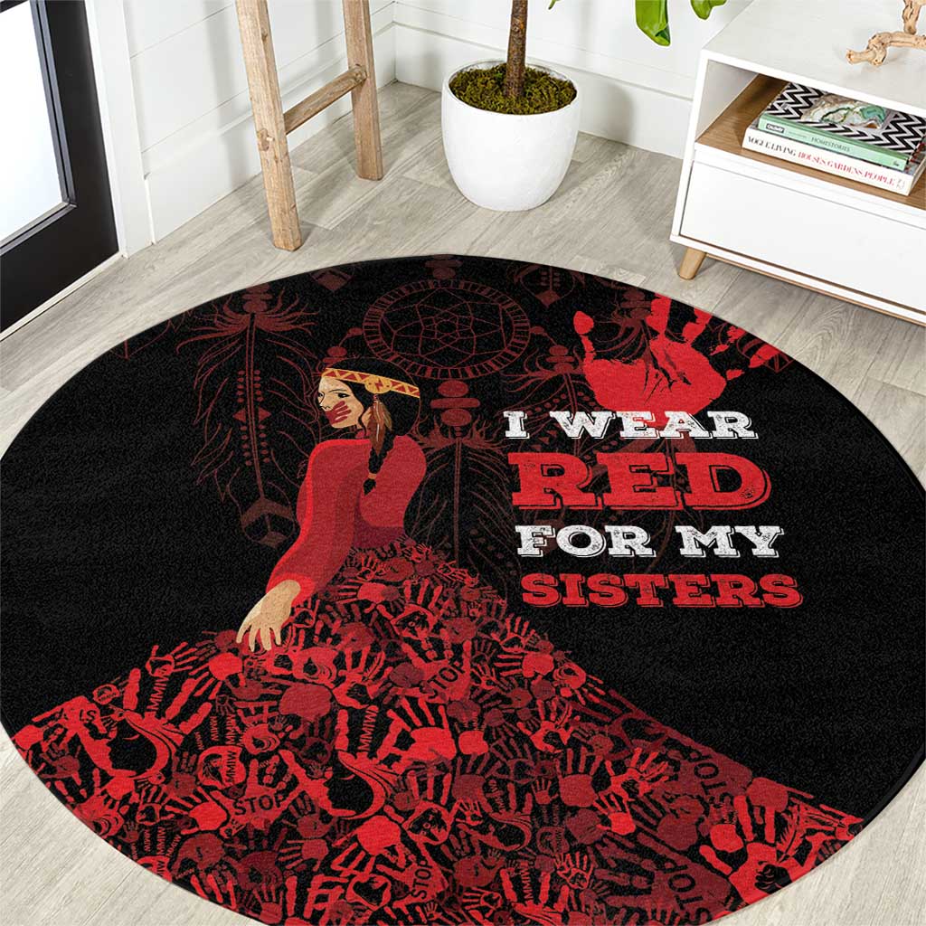 MMIW Native American Red Hand Round Carpet I Wear Red For My Sisters