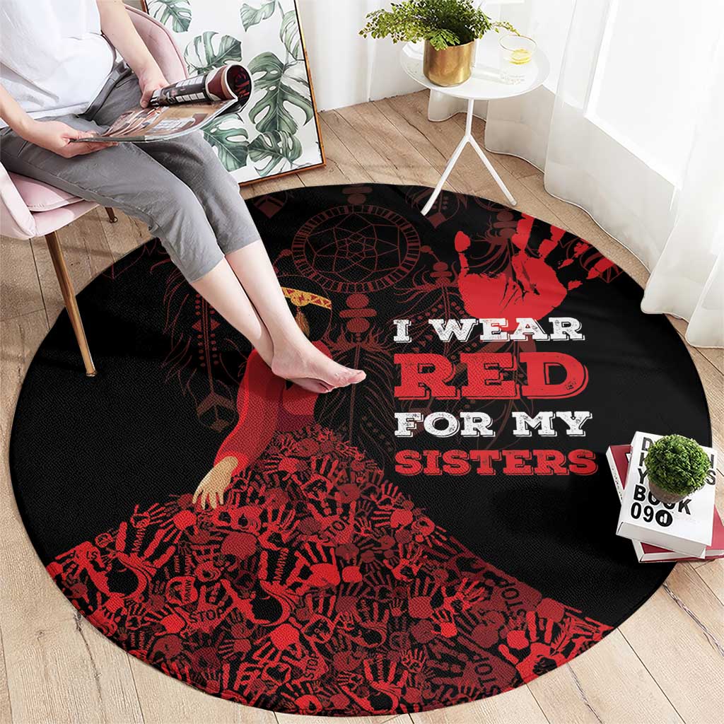 MMIW Native American Red Hand Round Carpet I Wear Red For My Sisters