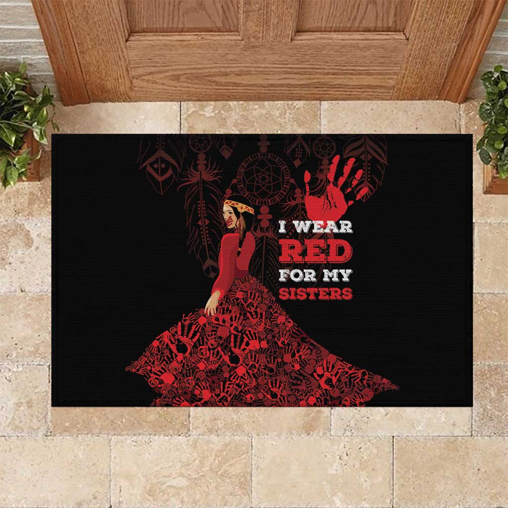 MMIW Native American Red Hand Rubber Doormat I Wear Red For My Sisters