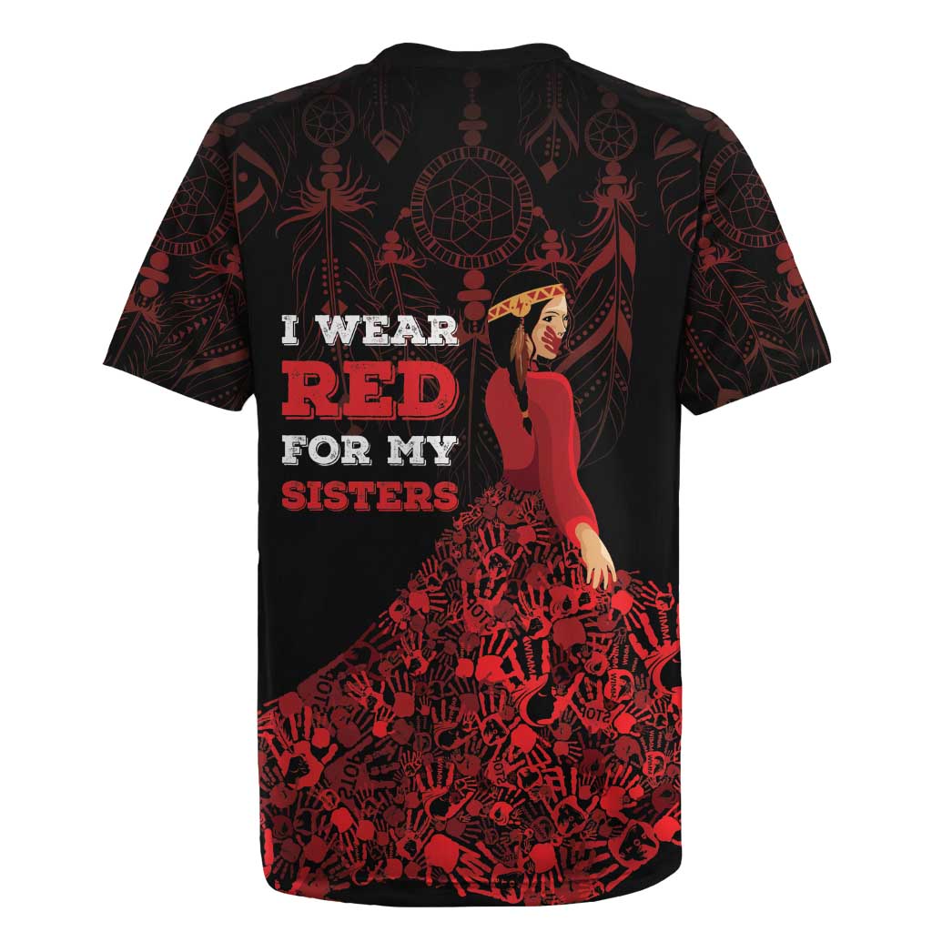 MMIW Native American Red Hand Rugby Jersey I Wear Red For My Sisters