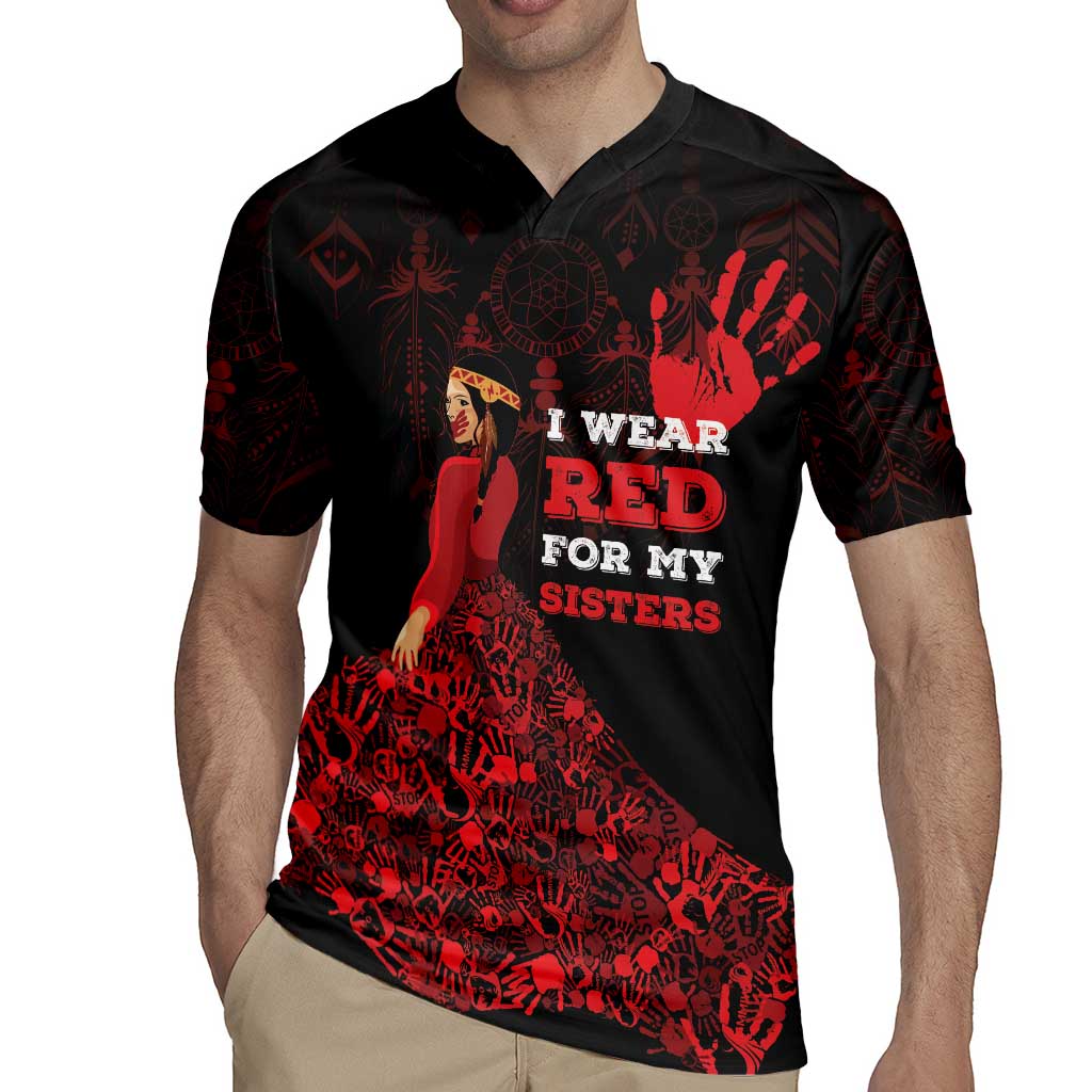 MMIW Native American Red Hand Rugby Jersey I Wear Red For My Sisters