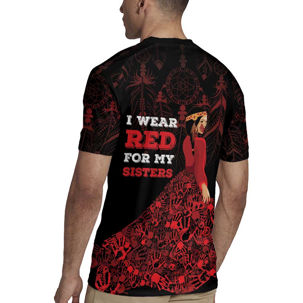 MMIW Native American Red Hand Rugby Jersey I Wear Red For My Sisters