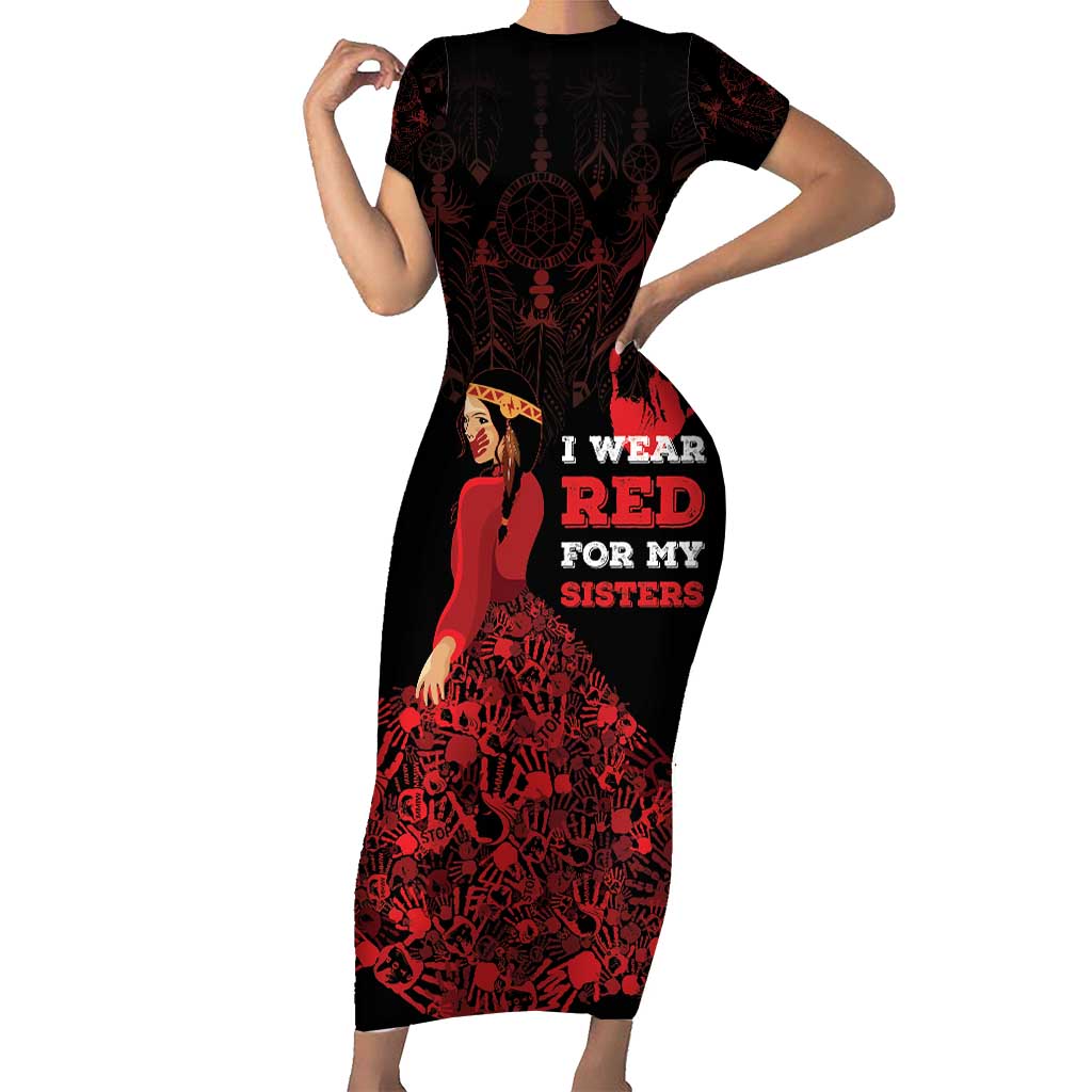 MMIW Native American Red Hand Short Sleeve Bodycon Dress I Wear Red For My Sisters