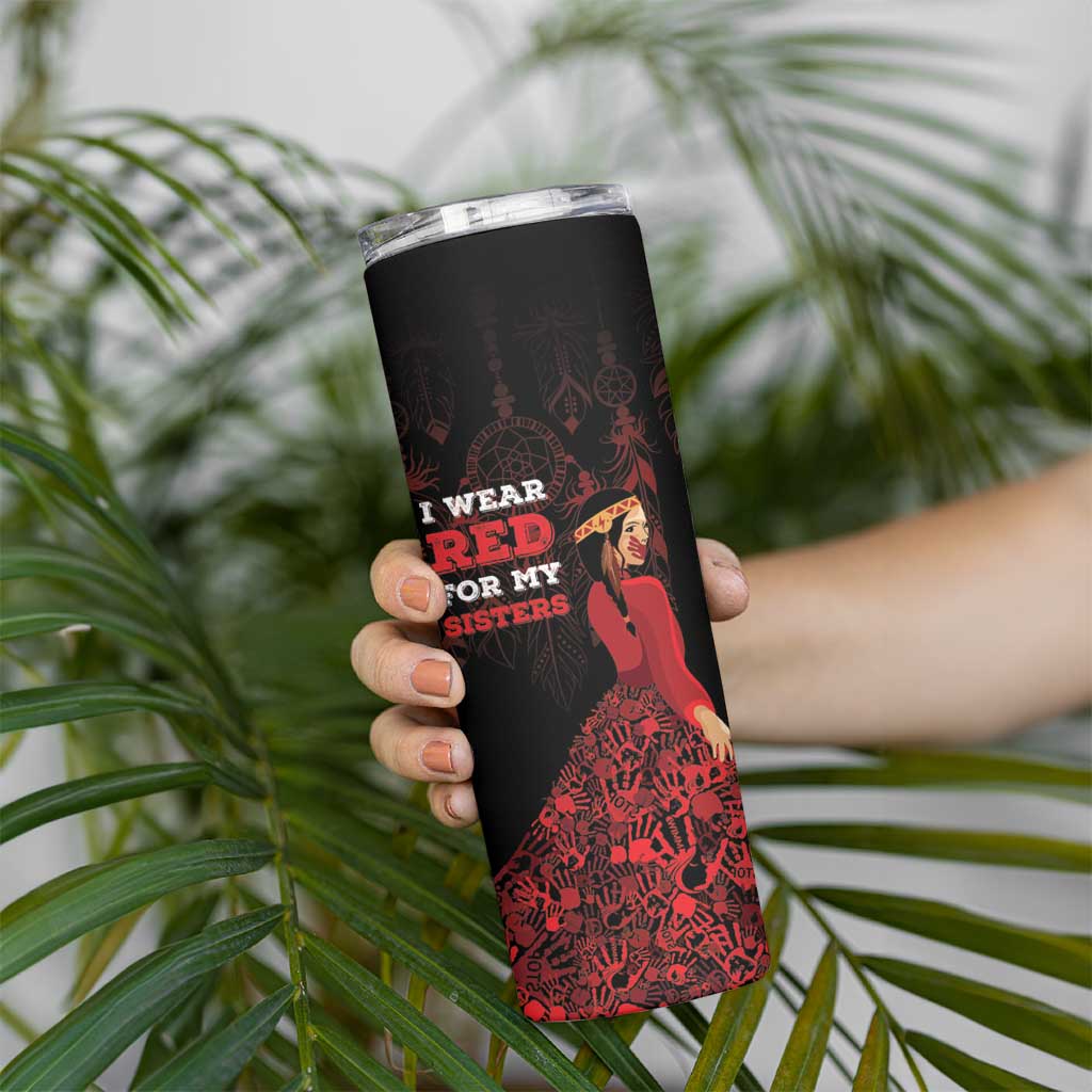 MMIW Native American Red Hand Skinny Tumbler I Wear Red For My Sisters