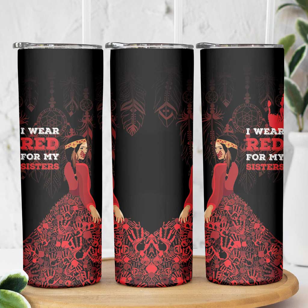MMIW Native American Red Hand Skinny Tumbler I Wear Red For My Sisters