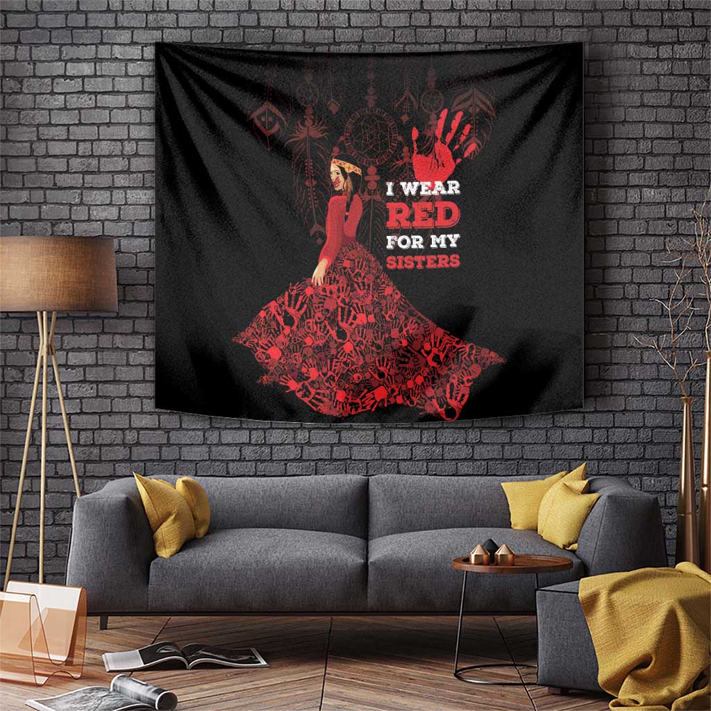 MMIW Native American Red Hand Tapestry I Wear Red For My Sisters