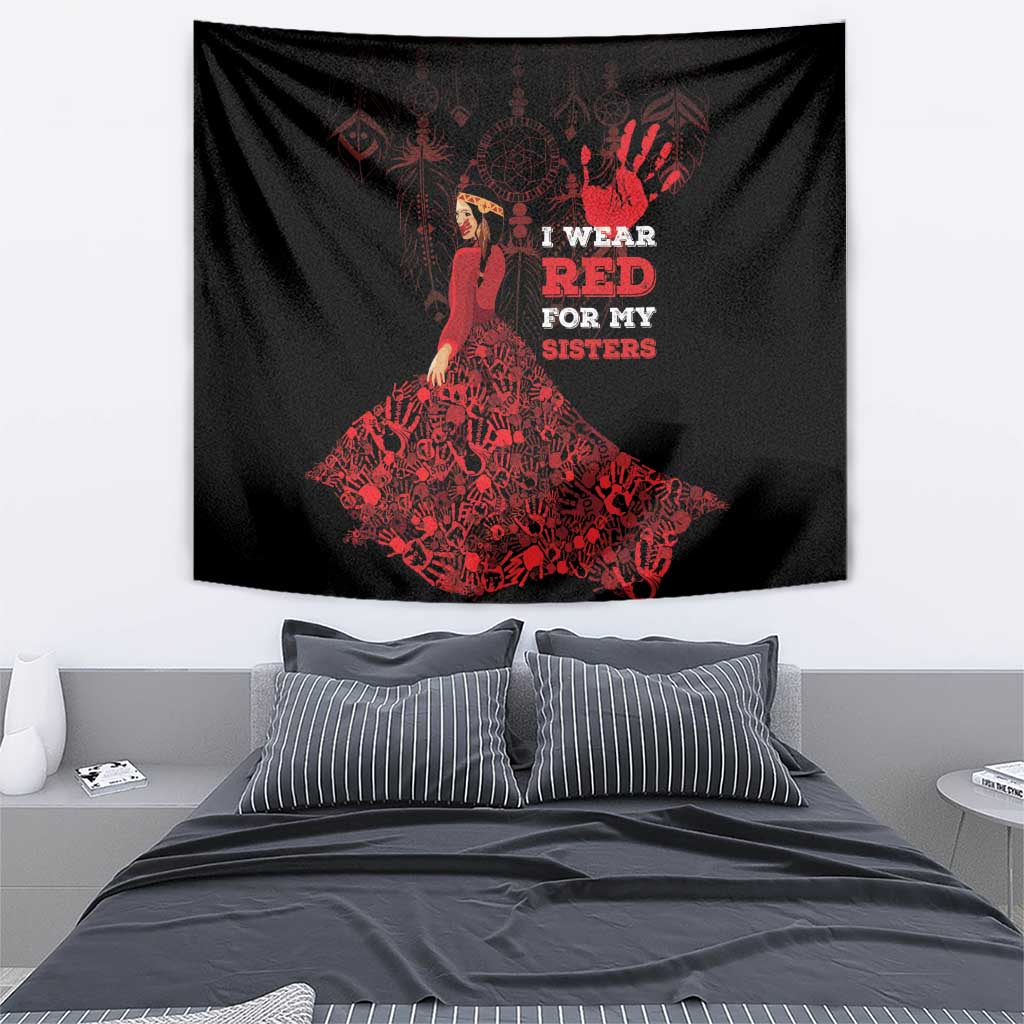 MMIW Native American Red Hand Tapestry I Wear Red For My Sisters