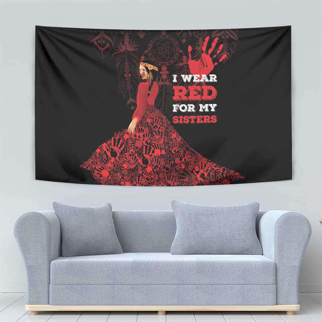 MMIW Native American Red Hand Tapestry I Wear Red For My Sisters