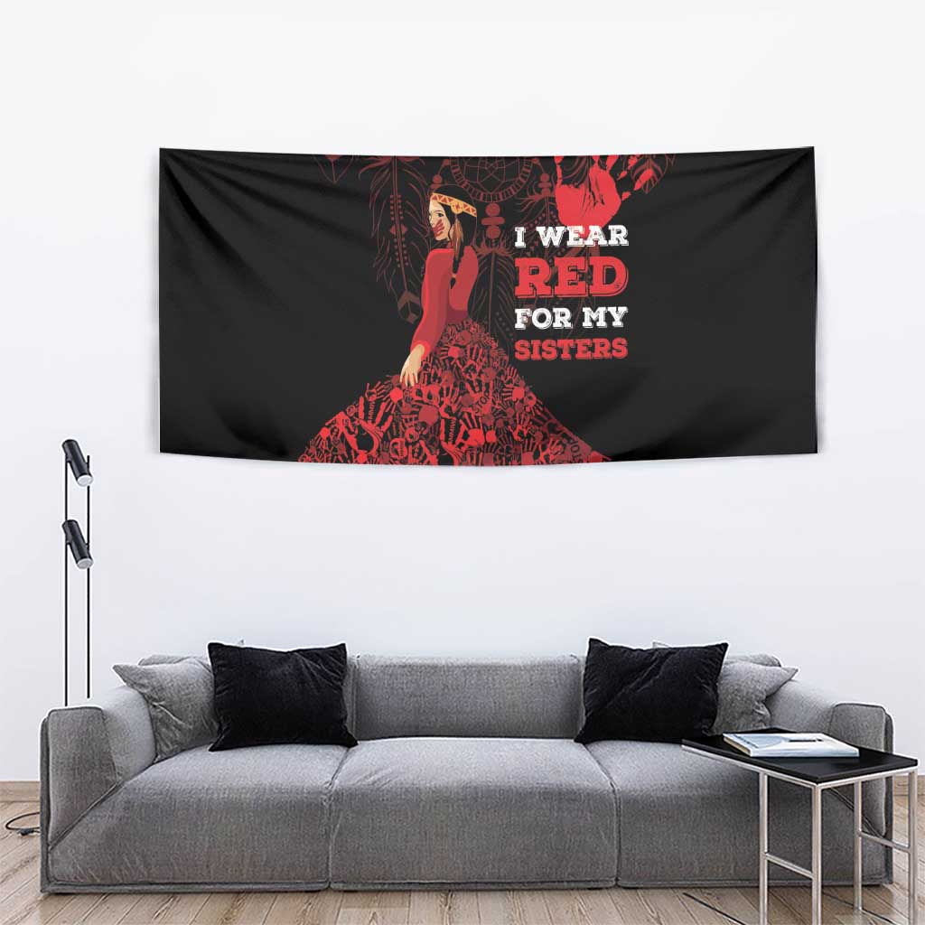 MMIW Native American Red Hand Tapestry I Wear Red For My Sisters